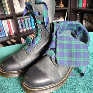 Dr Marten's Size 10 Triumph Fold Over Green Plaid Boots